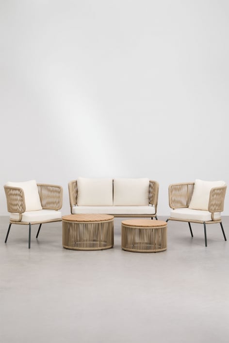 5-delige loungeset met 2-zitsbank, 2 fauteuils en 2 salontafels Calipso