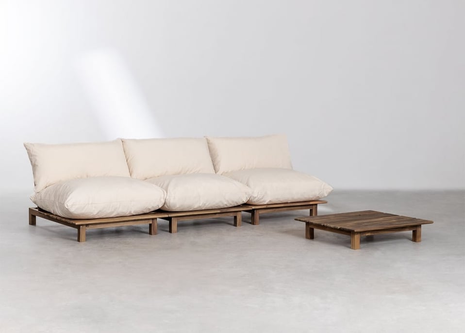 Woonkamerset met 3-delige modulaire relaxbank en salontafel in Brina acaciahout