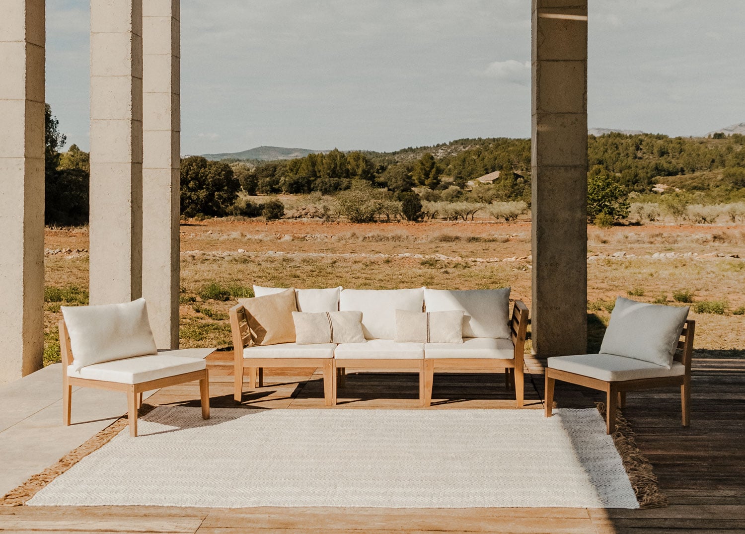 5-delige modulaire tuinbank met armleuningen in Filips acaciahout              , galerij beeld 8