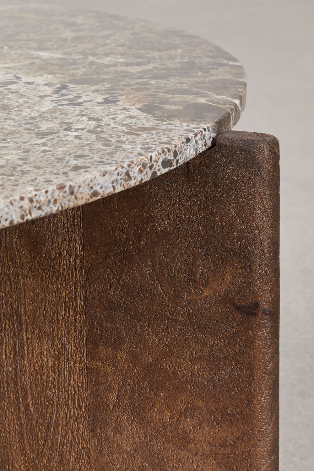 Ronde salontafel van natuursteen en mangohout Lavinia, galerij beeld 6