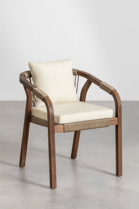 Set van 2 Eetkamerstoelen met Armleuningen van Acaciahout Dubai - Stof Gardenia Wit