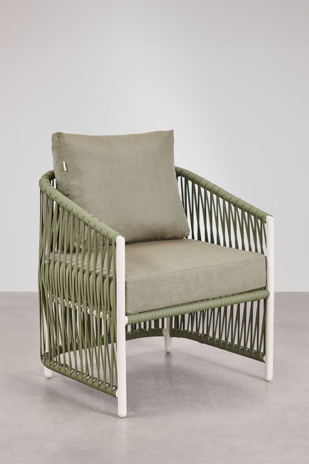 Tuinset met een 2-zitsbank, 2 fauteuils en salontafels van aluminium en Sophie gevlochten touw., galerij beeld 9