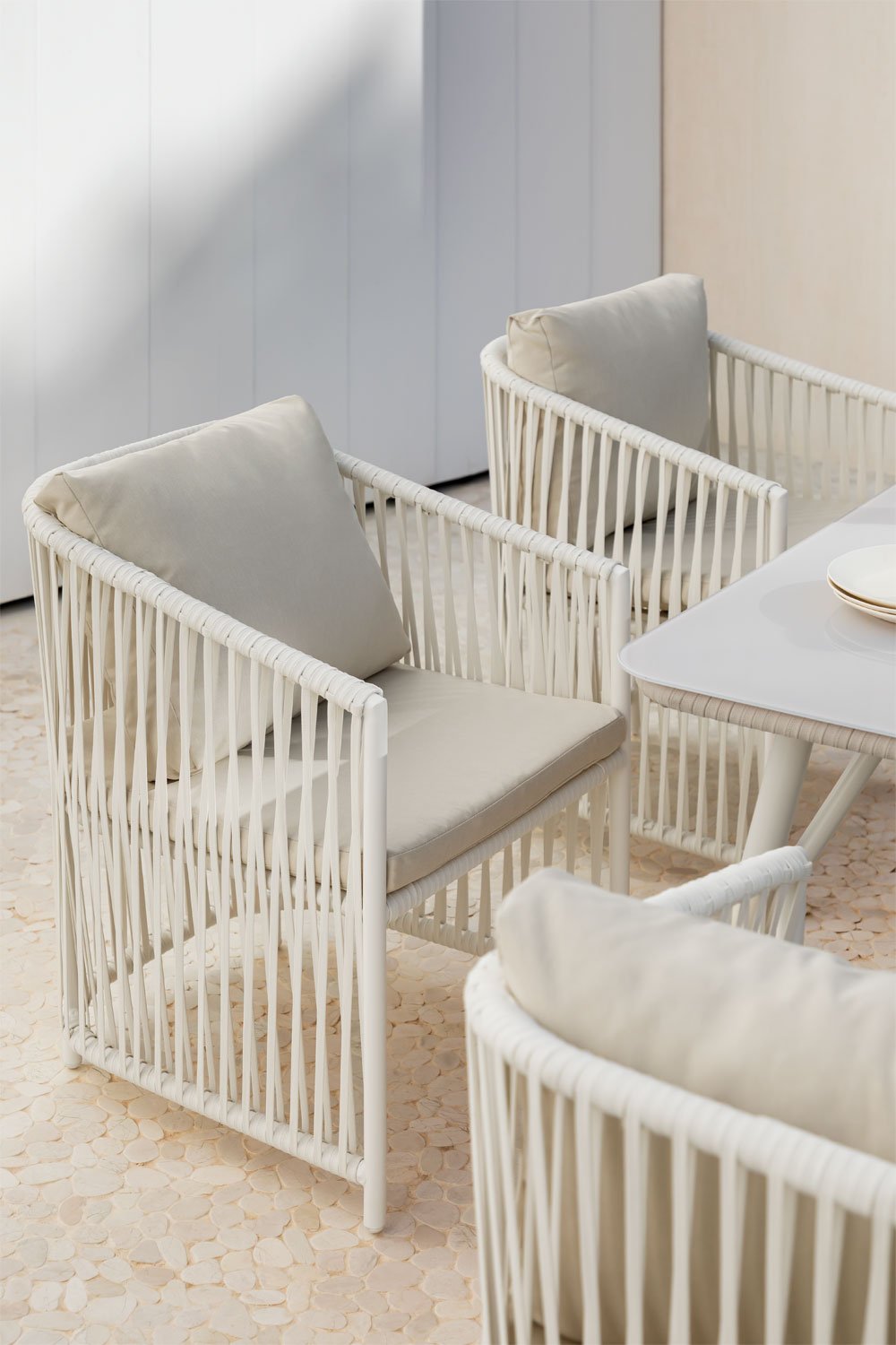 Set van 4 tuinstoelen met armleuningen in aluminium en gevlochten touw Sophie , galerij beeld 1