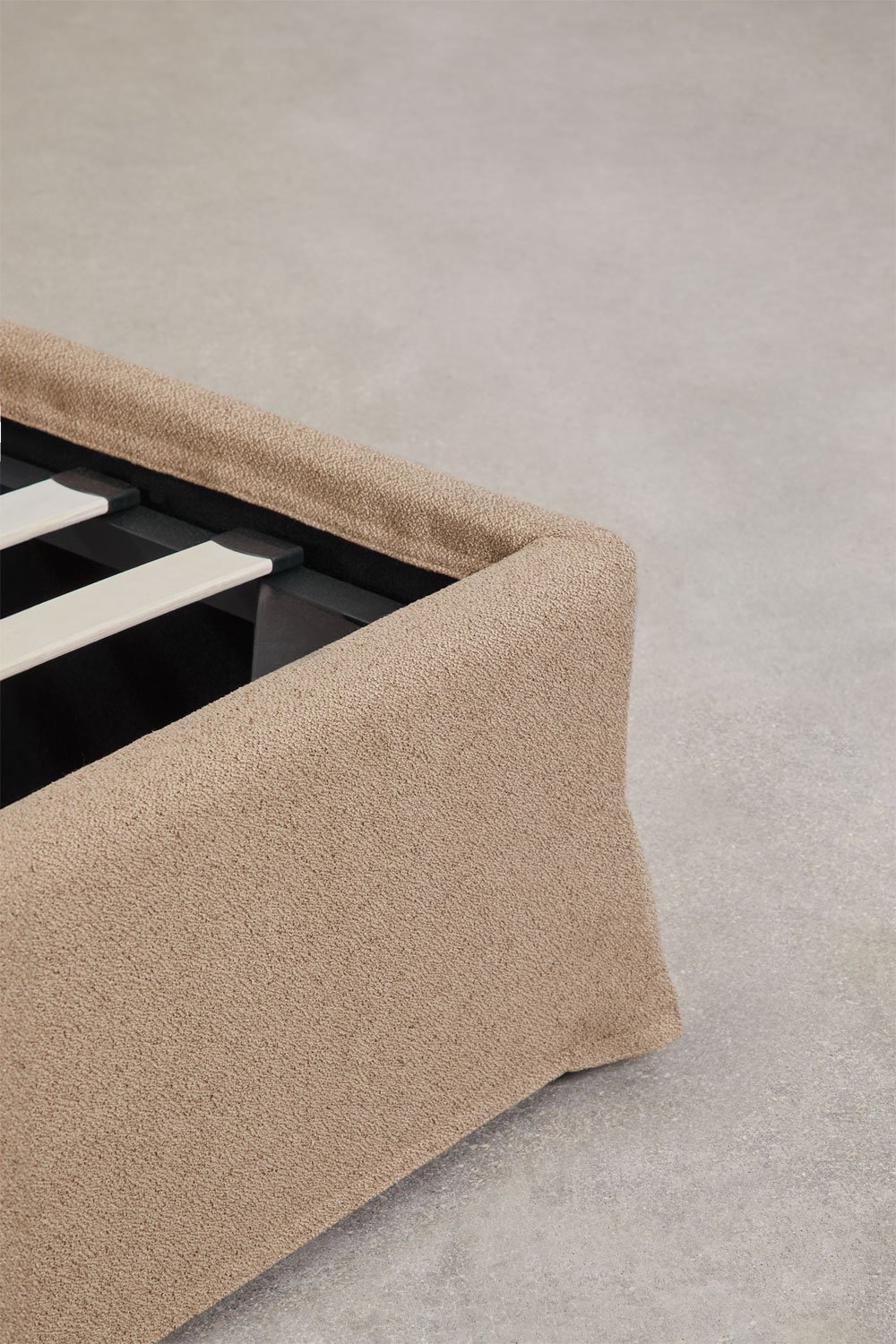 Bed voor matras 180x200 cm met opklapbare bedbodem in bruin bouclé Lorea, galerij beeld 7