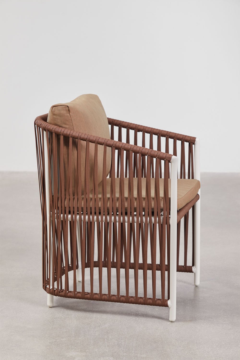 Set van 2 eetkamerstoelen met armleuningen in aluminium en gevlochten touw Sophie, galerij beeld 4