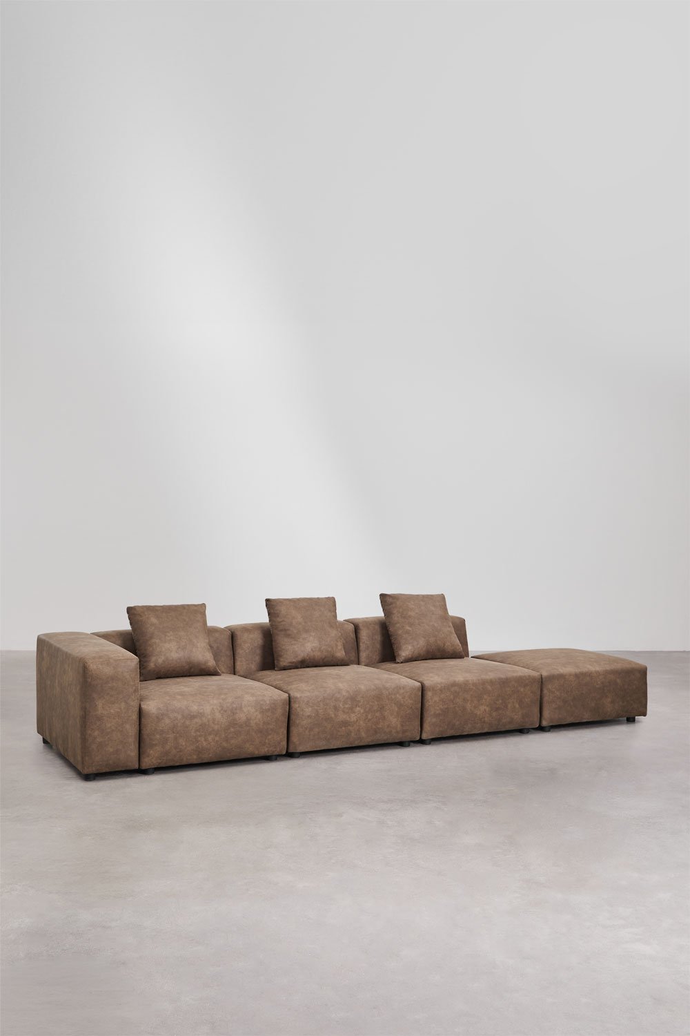 Modulaire hoekbank links met 3 delen met hoge armleuning en poef ↔︎370 cm Bruna, galerij beeld 3