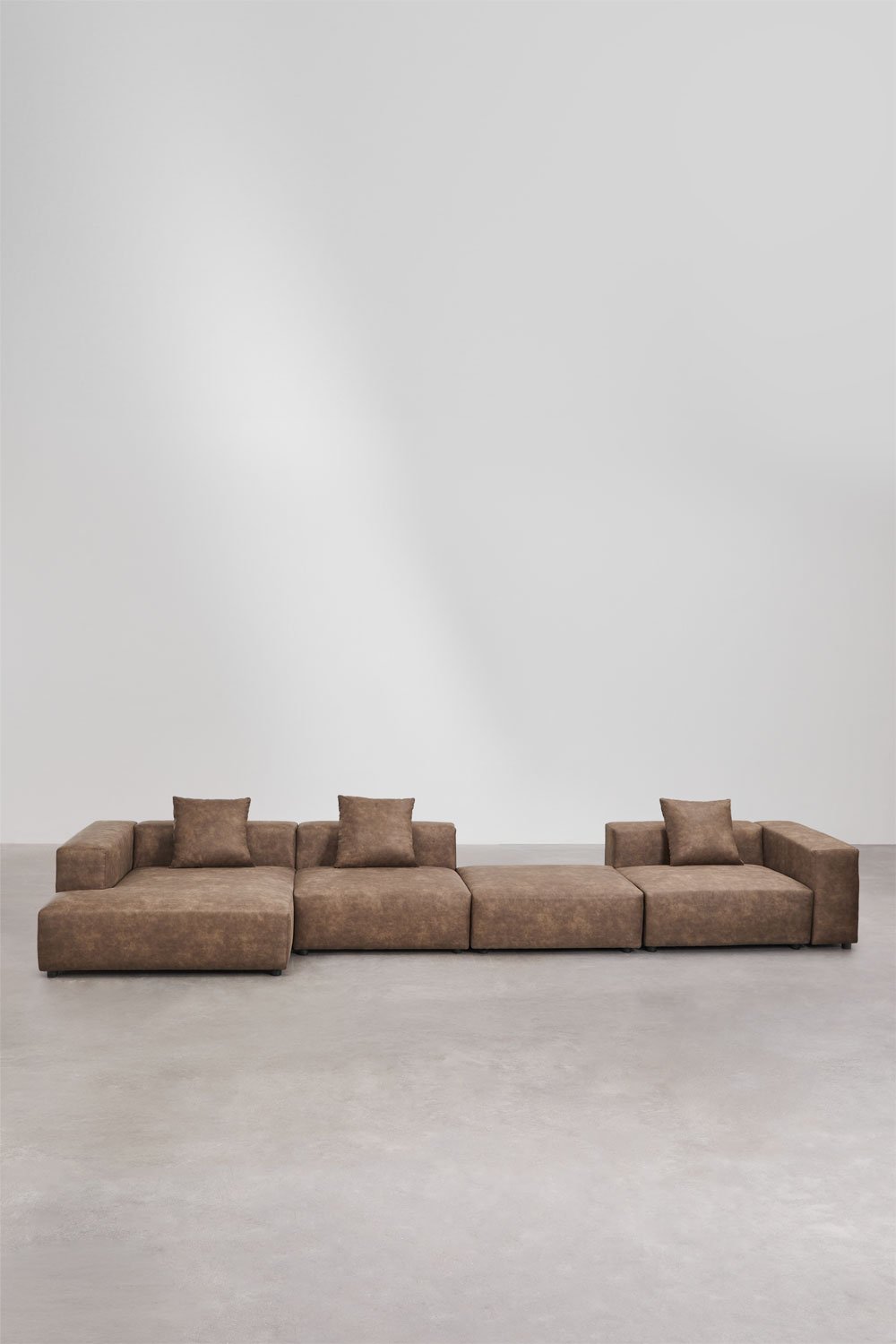 Modulaire bank met linker chaise longue, 3-delig met hoge armleuning en poef ↔︎480 cm Bruna, galerij beeld 4