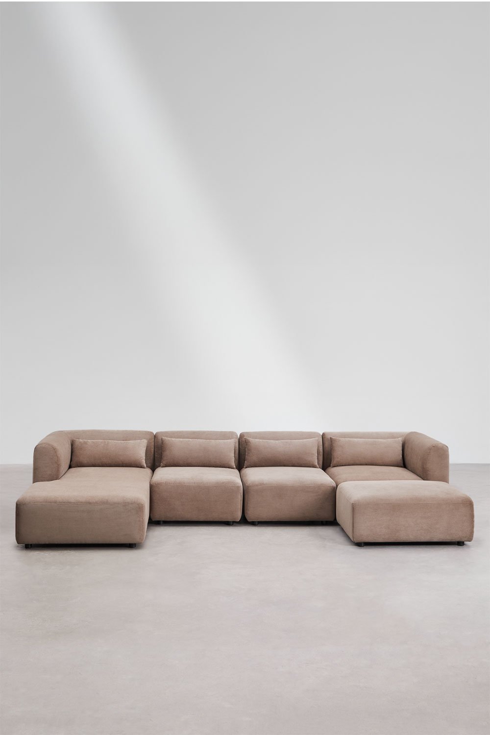 Linker modulaire chaise longue bank van 4 delen met poef Fogler, galerij beeld 4