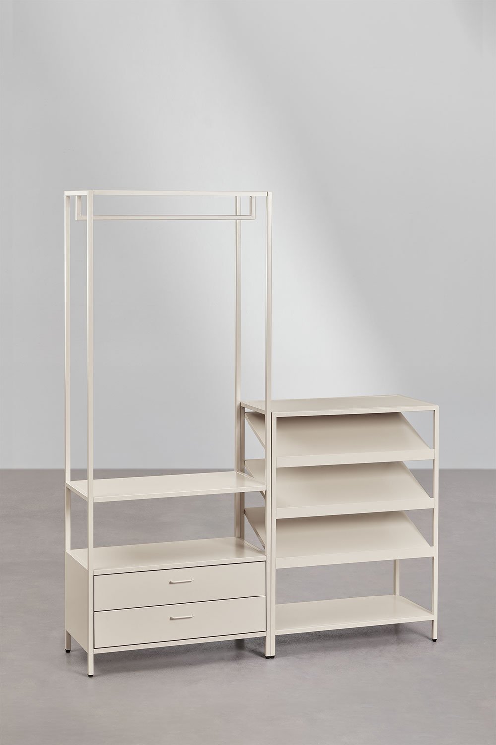 Janine 2-delige open modulaire kledingkast met lades en laag stalen schoenenrek, galerij beeld 3