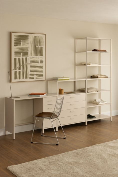 Bureau set met lades, ladekast en stalen plank Janine - Tapioca beige