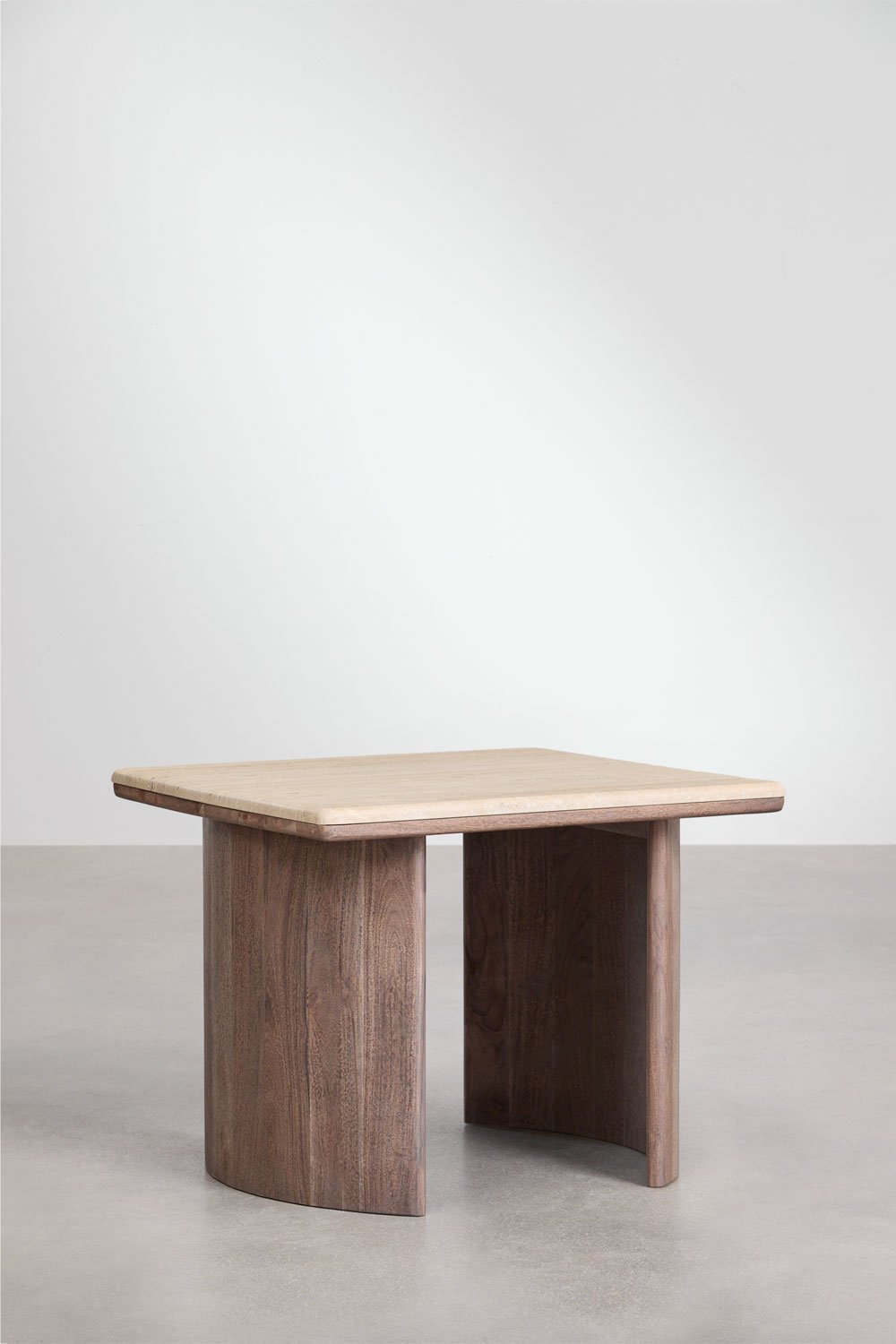 Casilda travertijn en acaciahouten bijzettafel , galerij beeld 3