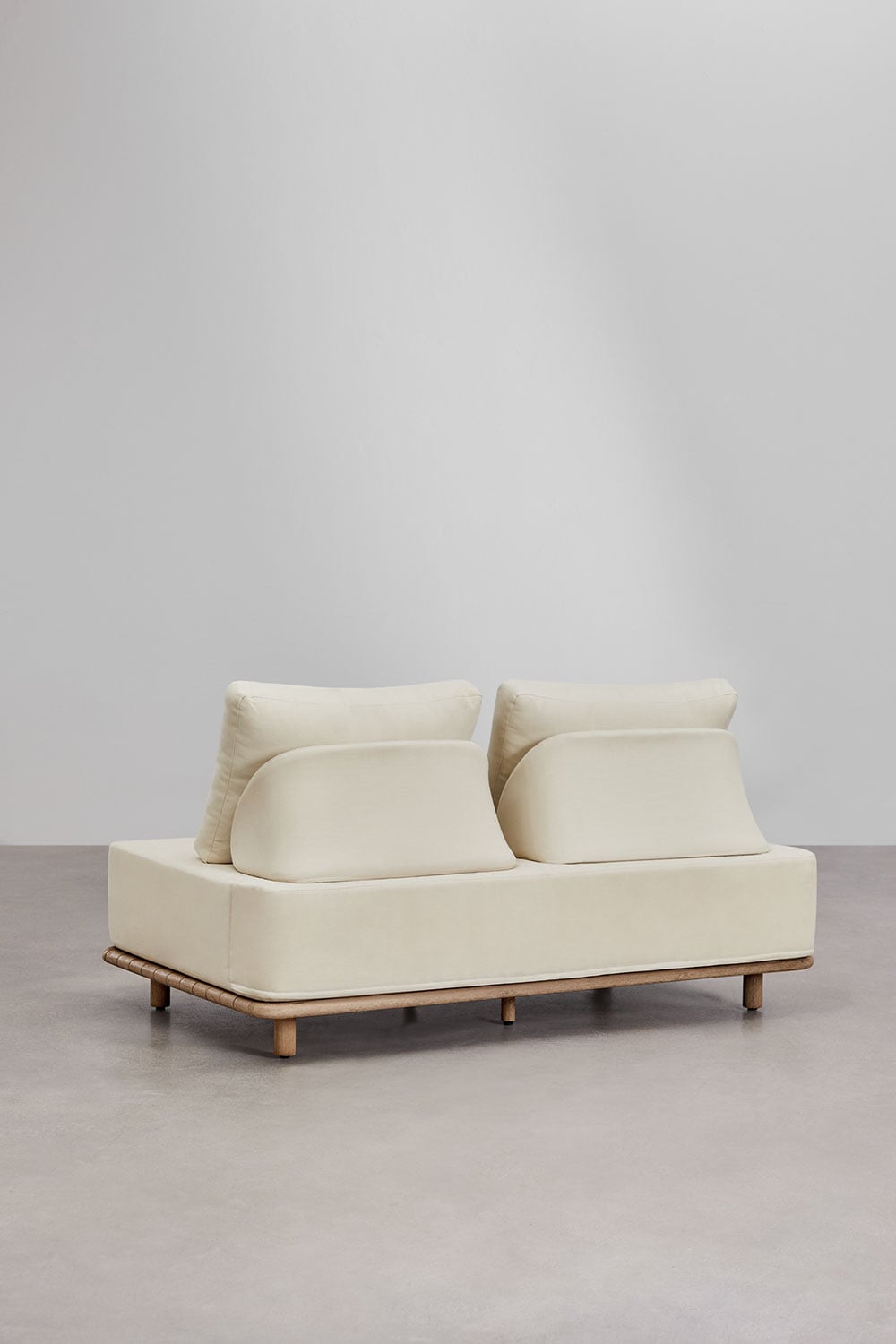 Conjunto woonkamer met modulaire hoekbank van 4 delen met bijzettafels en salontafel 95x95 cm in acacia Portet, galerij beeld 4