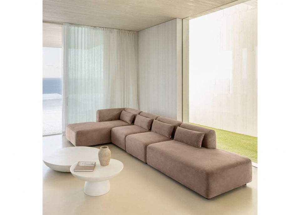 Modulaire linkerhoekbank met chaise longue van 4 delen met divan Fogler - Corduroy Kameelbruin
