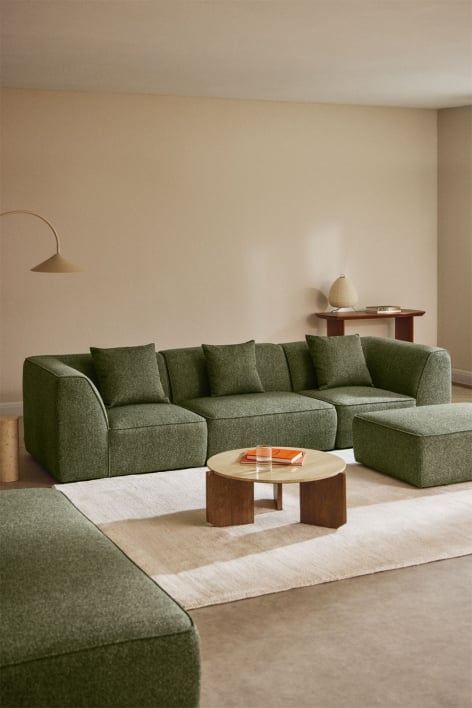 Cardea 3-delige modulaire bank met gestoffeerde poef - Bouclé Groen – Salie