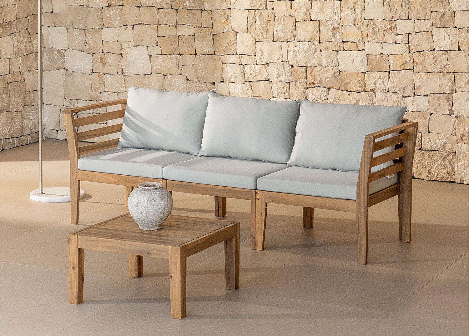 Filips 3-delige modulaire bankset met armleuningen en salontafel in acaciahout      , galerij beeld 1