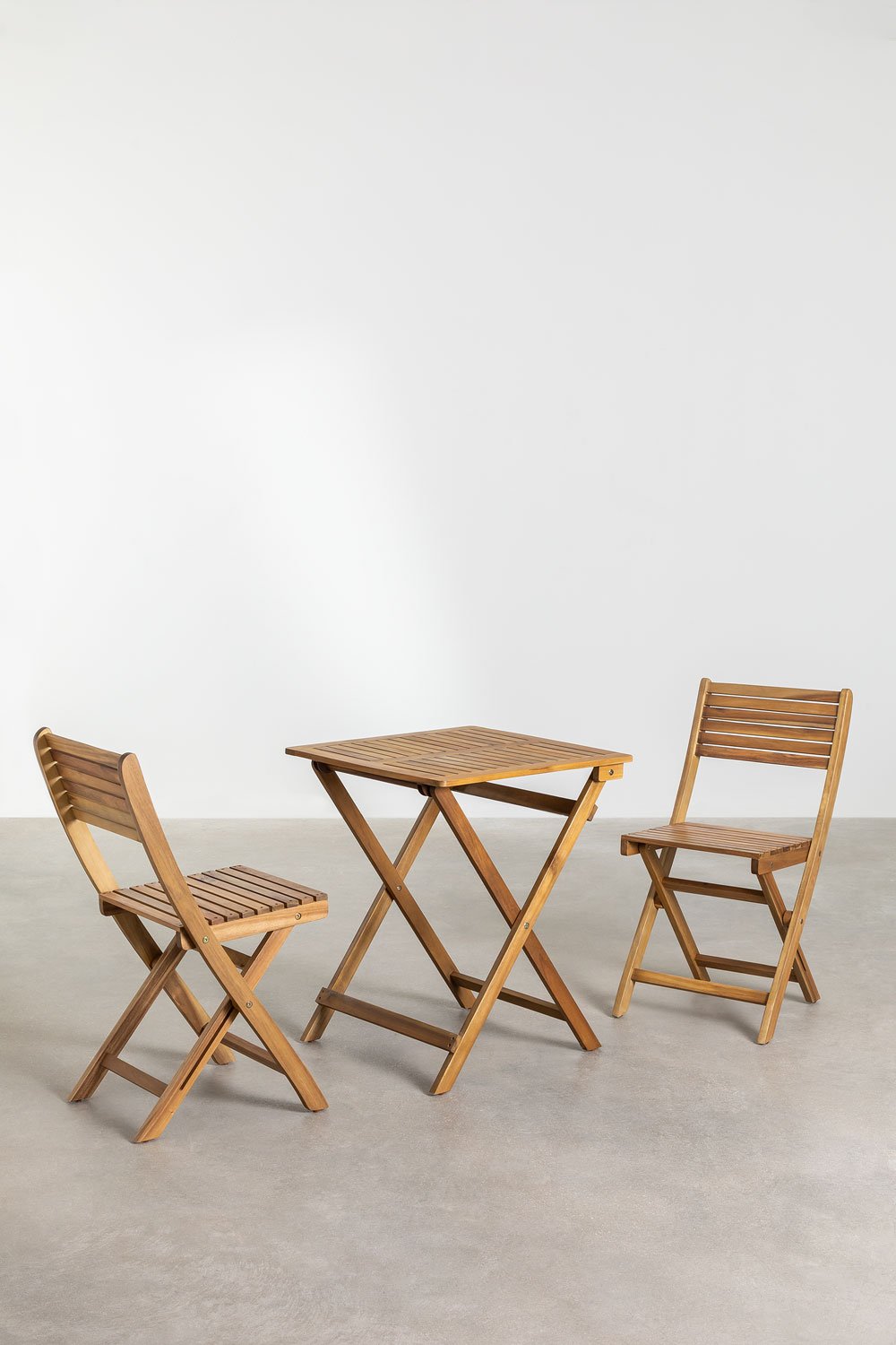 Vierkante tafelset (60x60 cm) en 2 opvouwbare tuinstoelen in acaciahout Delawer   , galerij beeld 2