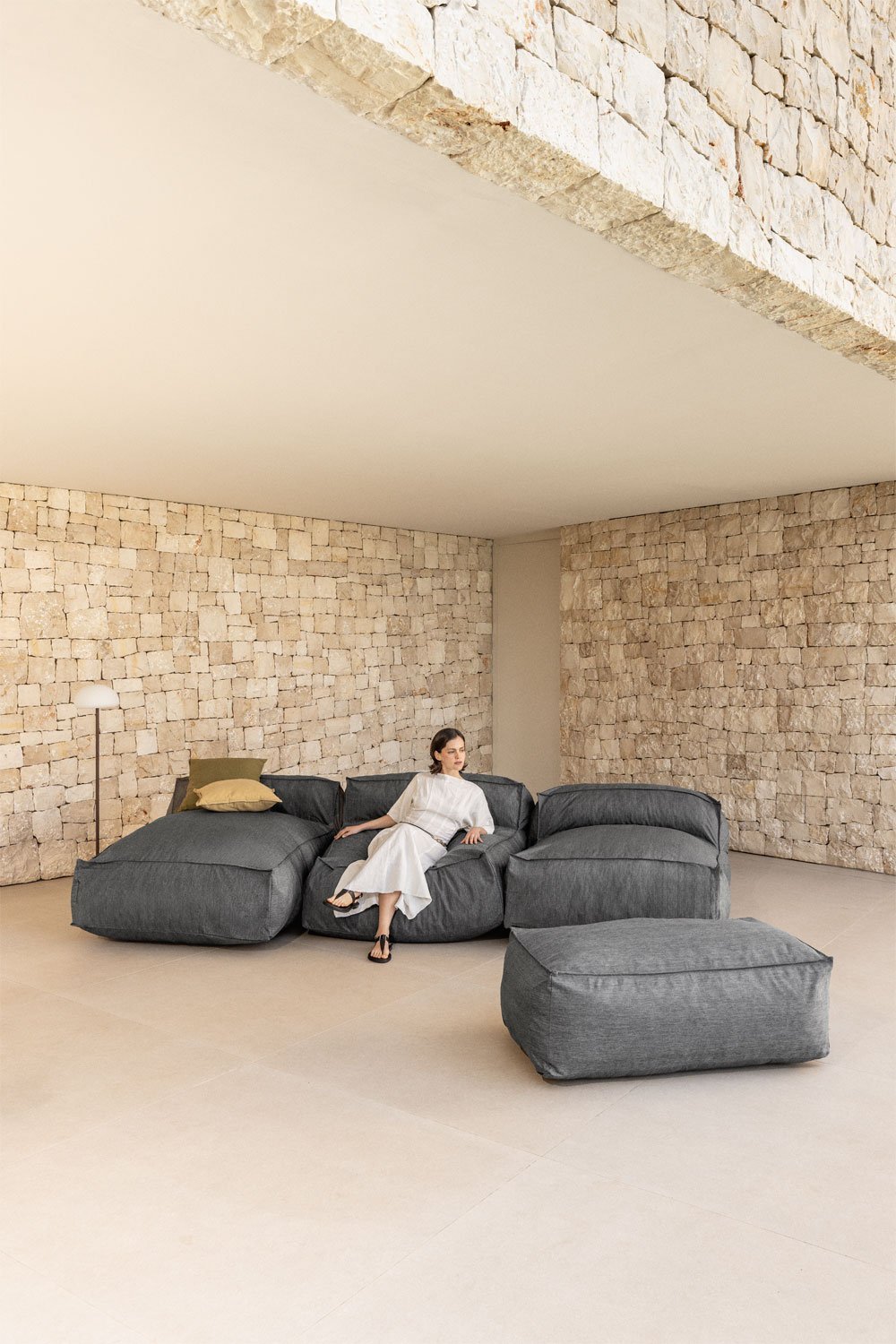 3-delige modulaire chaise longue bank en bladerdeeg voor tuindojans    , galerij beeld 1