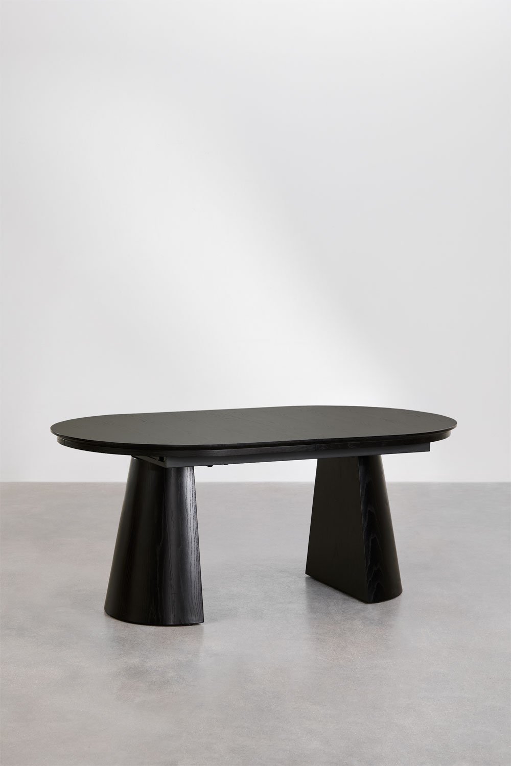 Ovale eettafel 180-240x105 cm uitschuifbaar in MDF en Montana eiken fineer, galerij beeld 4