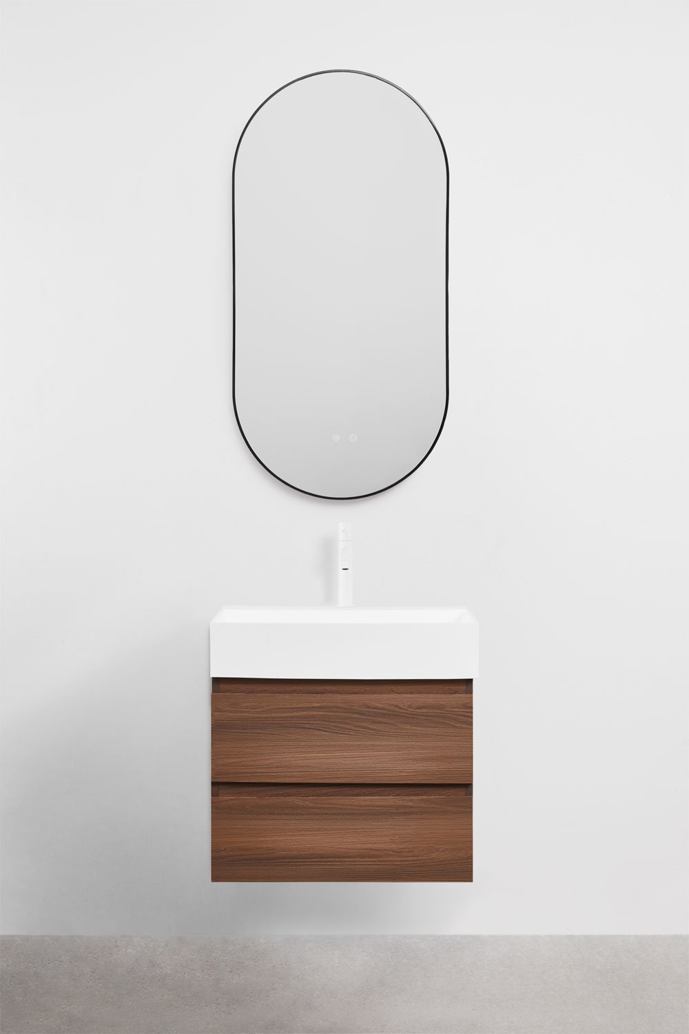 Ona zwevend badkamermeubelset van hout en essenfineer met geïntegreerde wastafel, galerij beeld 2