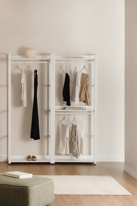 Open modulaire kast van 2 delen met stalen kledingroede en MDF Ariaster - Wit