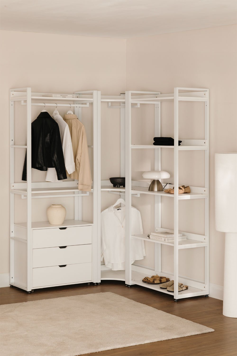 Open modulaire hoekkast met 3 delen met lades in staal en hout Ariaster, galerij beeld 1