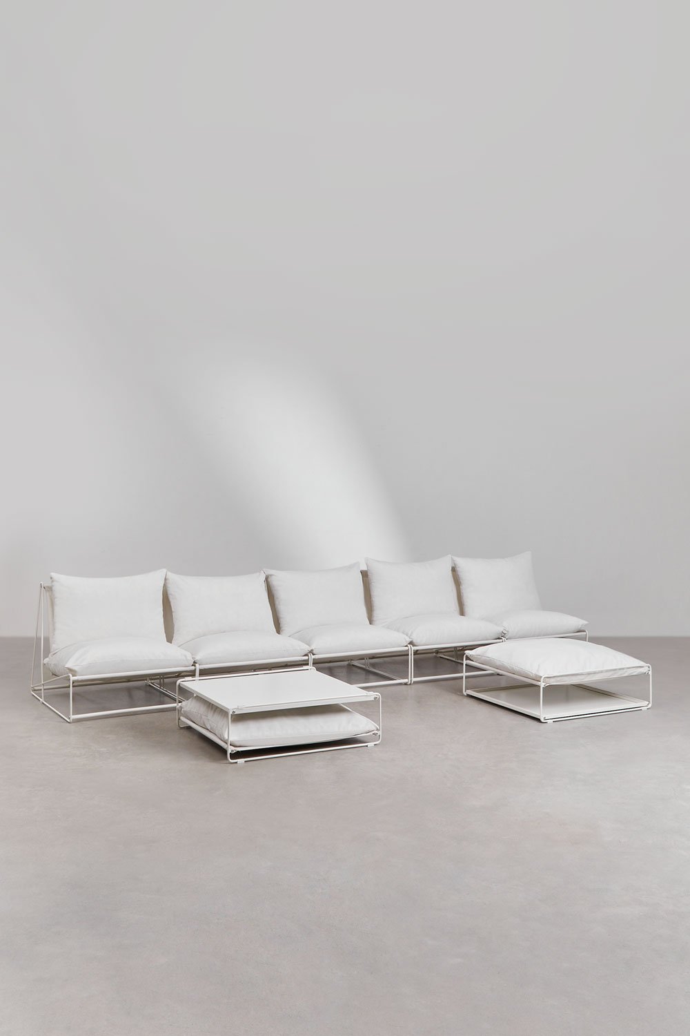 5-delige modulaire loungeset voor de tuin met bijzettafel en omvormbare poef Amaro, galerij beeld 3