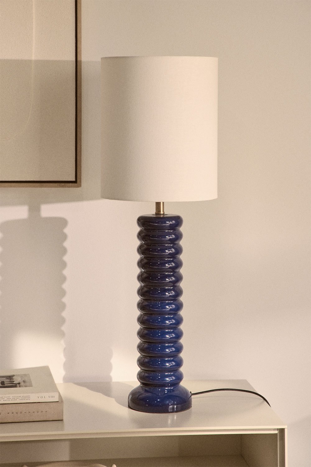 Boreto 75 cm keramiek en linnen tafellamp, galerij beeld 1