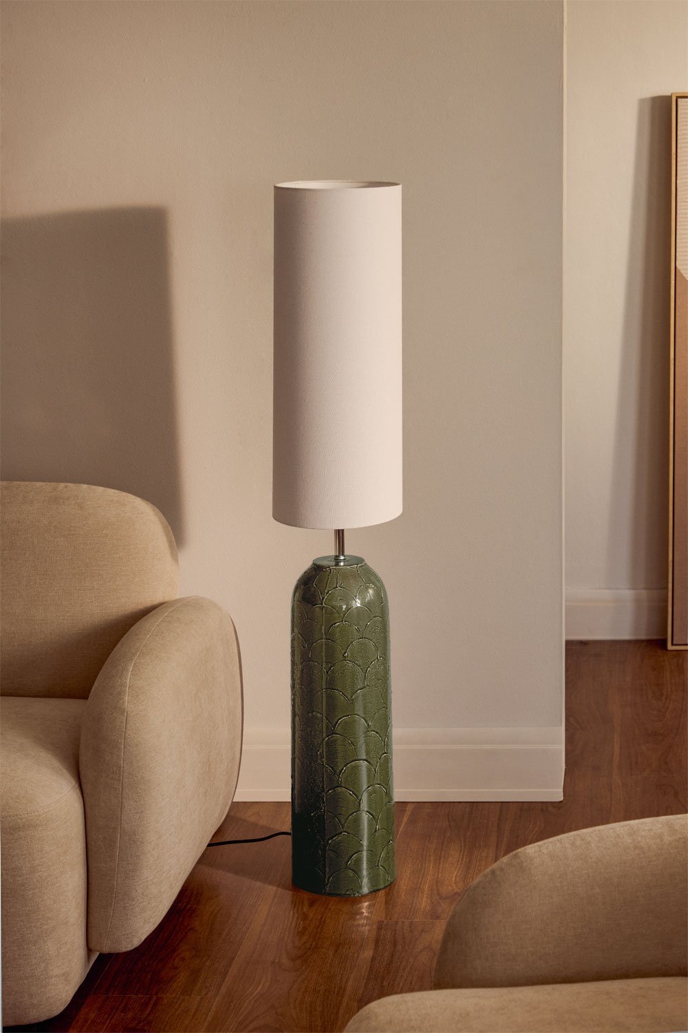 Staande lamp in keramiek en linnen Kaneel, galerij beeld 1