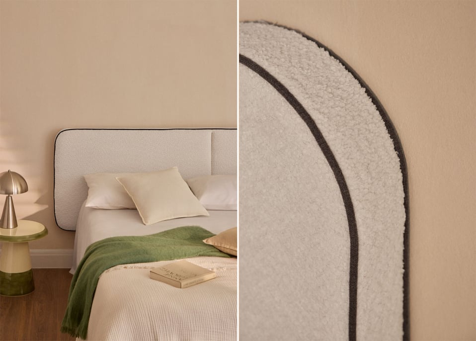 Gebroken Wit Chenille Hoofdbord voor bed 180cm Romeo - Stof Chenille Gebroken Wit