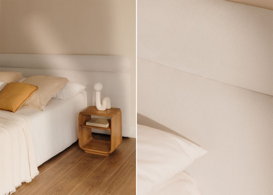 Wit Stoffen Hoofdbord voor bed 160cm Cirene - Stof Wit