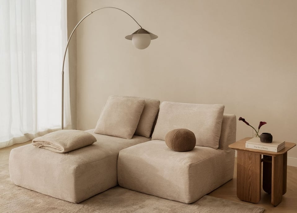 2-delige modulaire chaise longue-bank met vacuümverpakt corduroy-frame