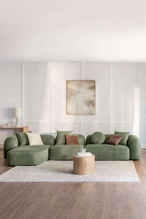 Modulaire 3-delige chaise longue zitbank links in Coco chenille - Chenille Sage Green