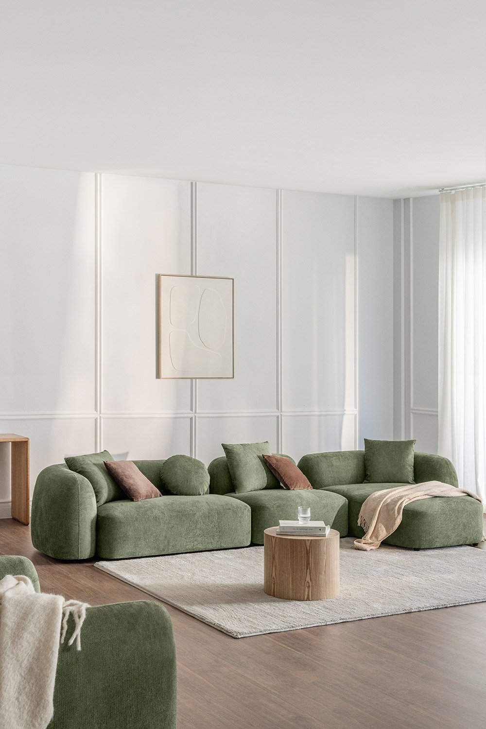 Modulaire bank met chaise longue rechts, 3-delig in chenille Coco, galerij beeld 1