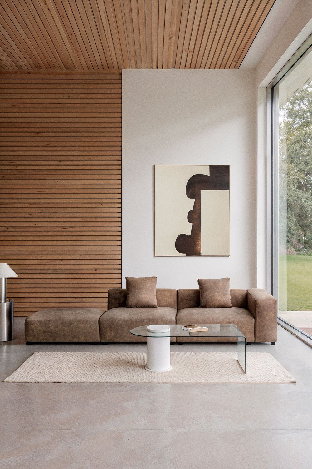 Bruna modulaire hoekbank met hoge armleuning en poef ↔︎345 cm, galerij beeld 1
