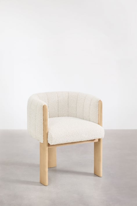 Pack van 2 fauteuils in essen hout en bouclé stof Leo -  Uit witte bouclé stof