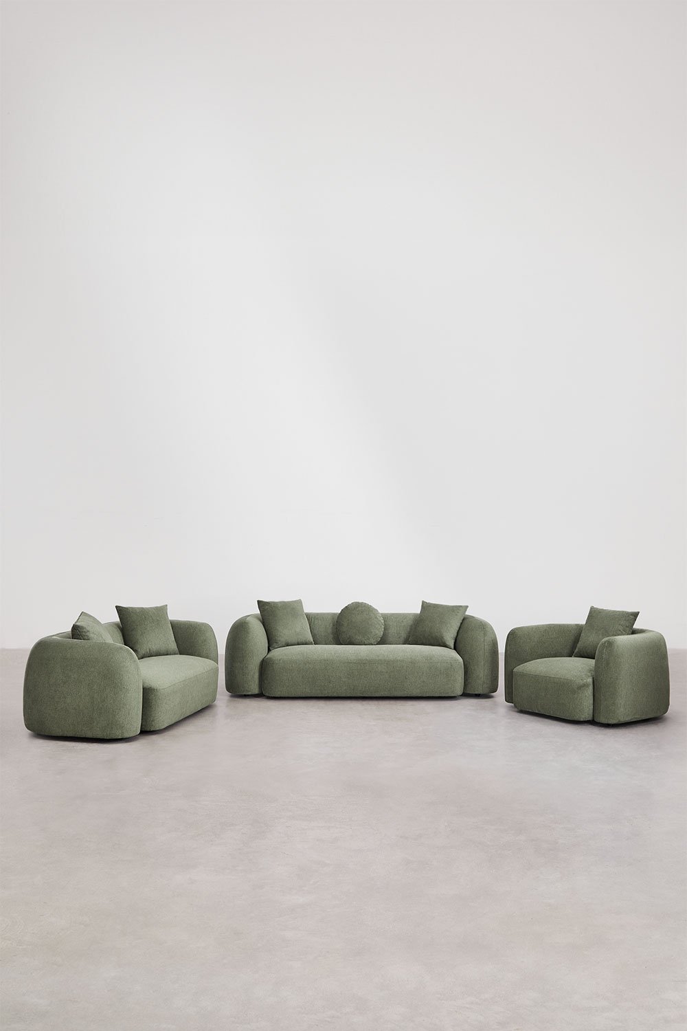 Woonkamerset met 3-zits modulaire bank, 2-zitsbank en fauteuil in Coco chenille, galerij beeld 3