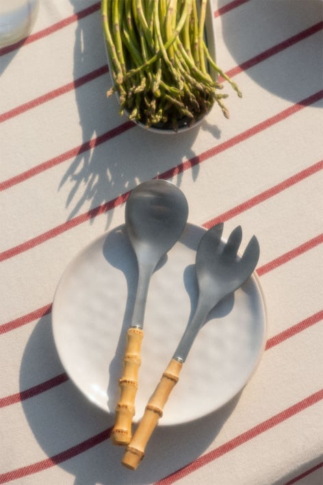 Saladeset van roestvrij staal met bamboe handvat, 2-delig Visola