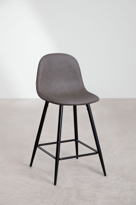 Hoge kruk 75 cm van vintage koffiekleurig kunstleer en zwarte poten Glamm