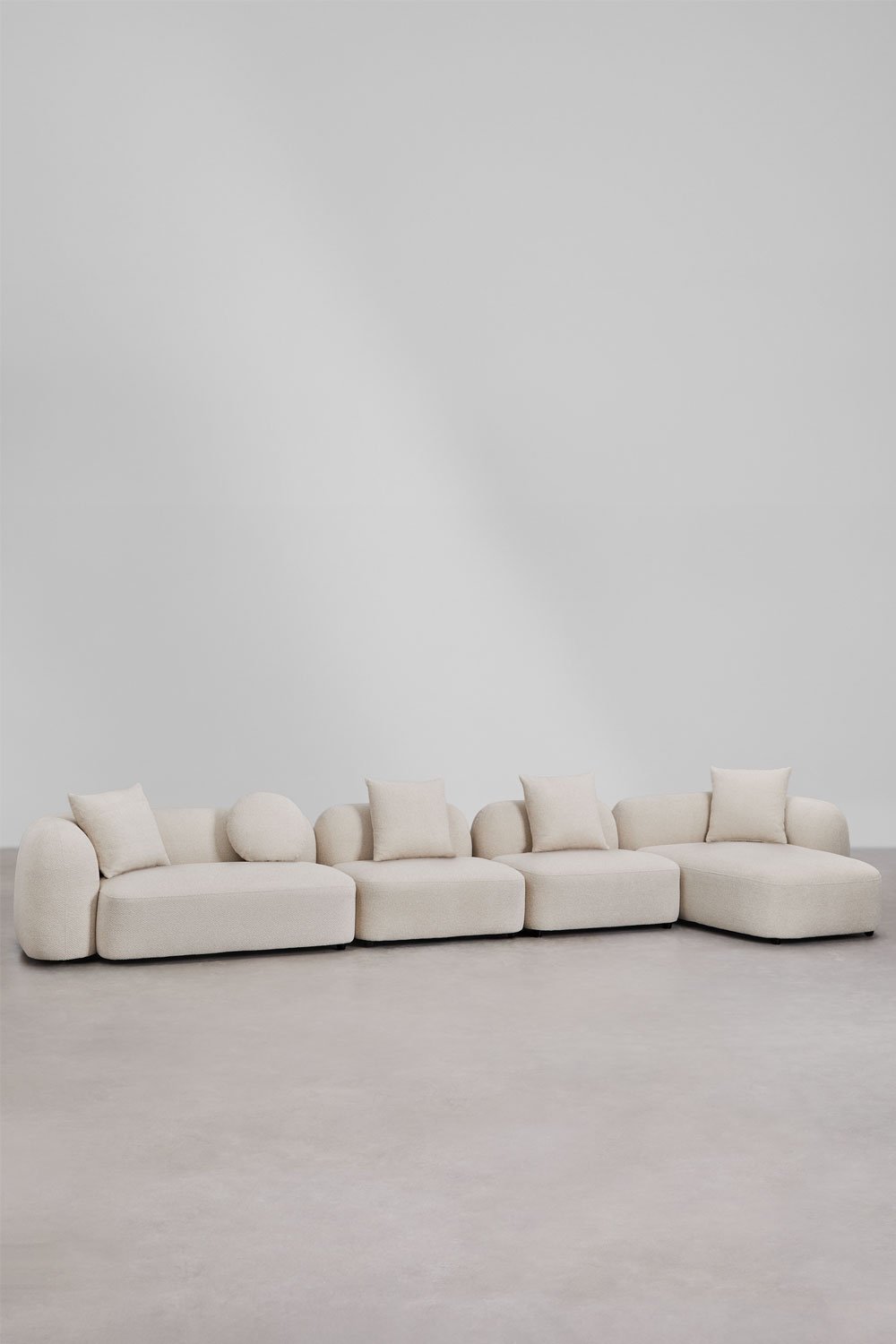 Modulaire bank met chaise longue rechts, 4-delig in chenille Coco, galerij beeld 1
