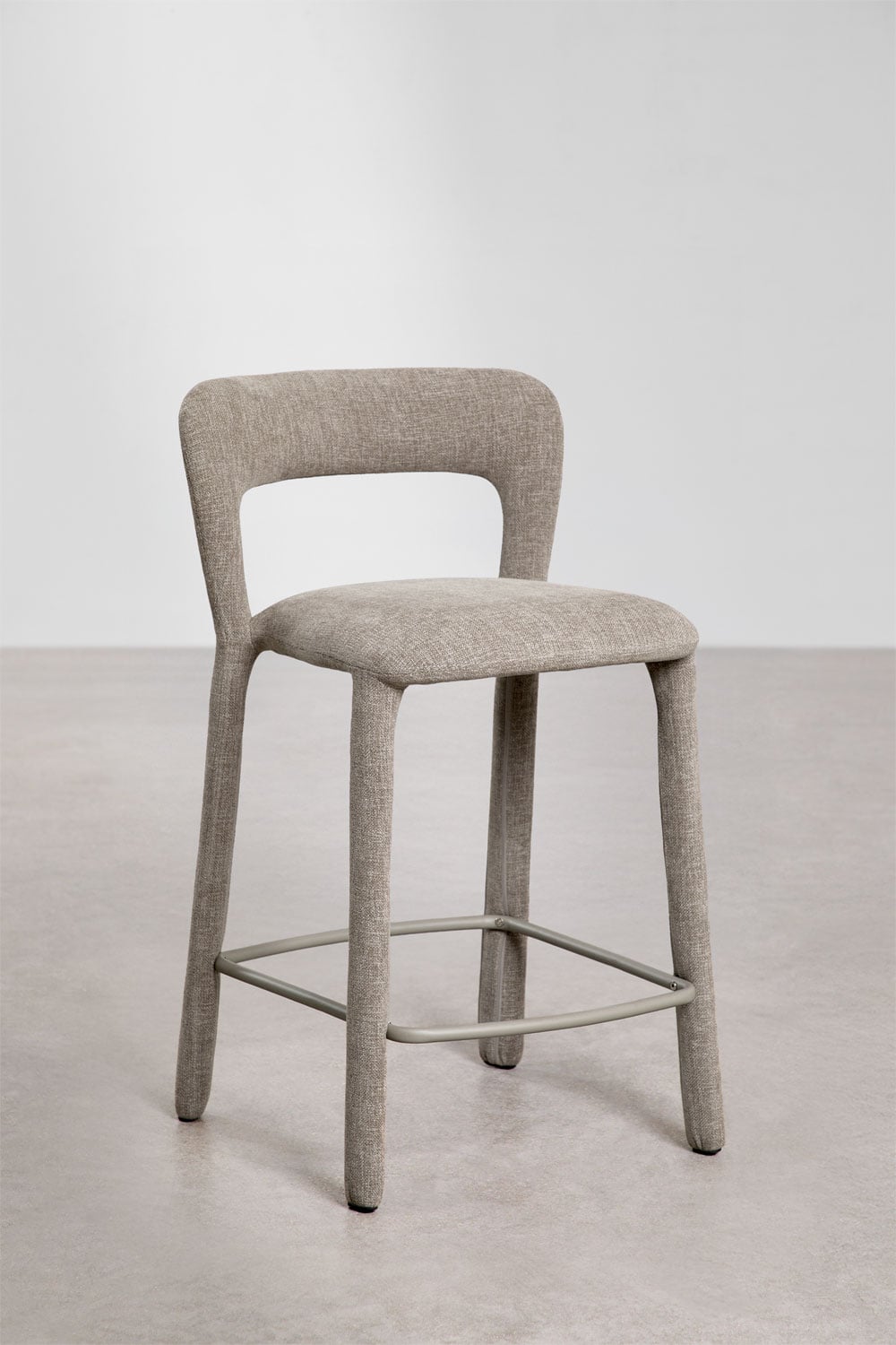 Hoge kruk 65 cm met rugleuning van taupe grijs stof Brusel, galerij beeld 3
