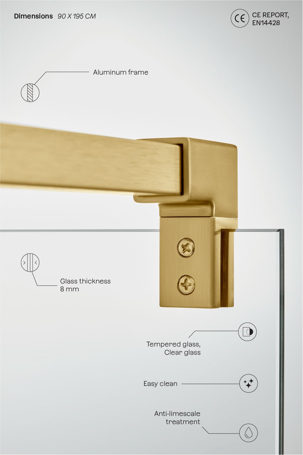 Vaste douchewand met 8 mm gehard glas en Bristol aluminium, galerij beeld 3