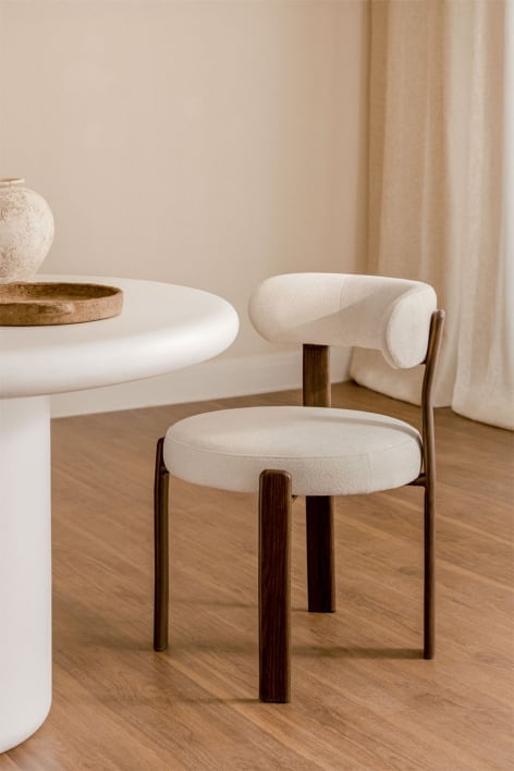 Gestoffeerde eetkamerstoel van ijzer Jolie - Stof Chenille Beige – crème