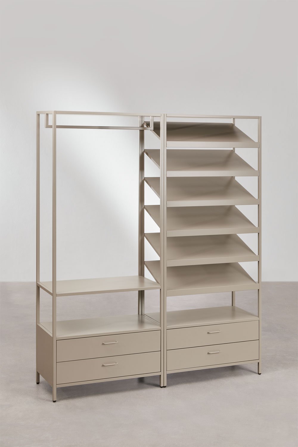 Janine 2-delige open modulaire kledingkast met lades en schoenenrek in staal, galerij beeld 3