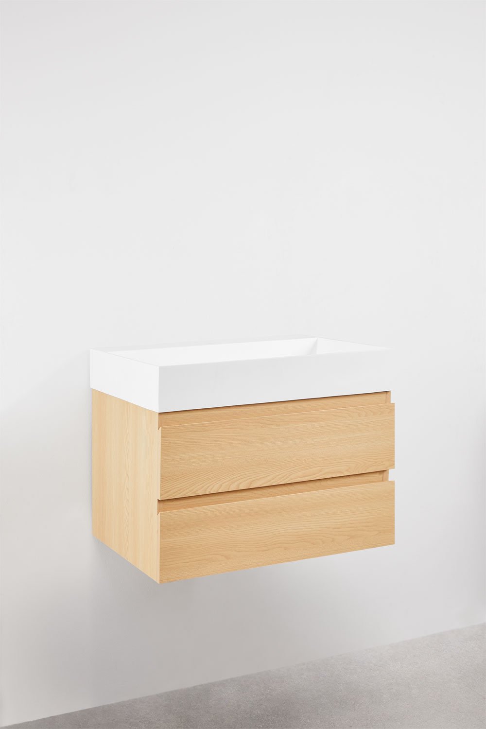 Ona zwevend badkamermeubelset van hout en essenfineer met geïntegreerde wastafel, galerij beeld 3