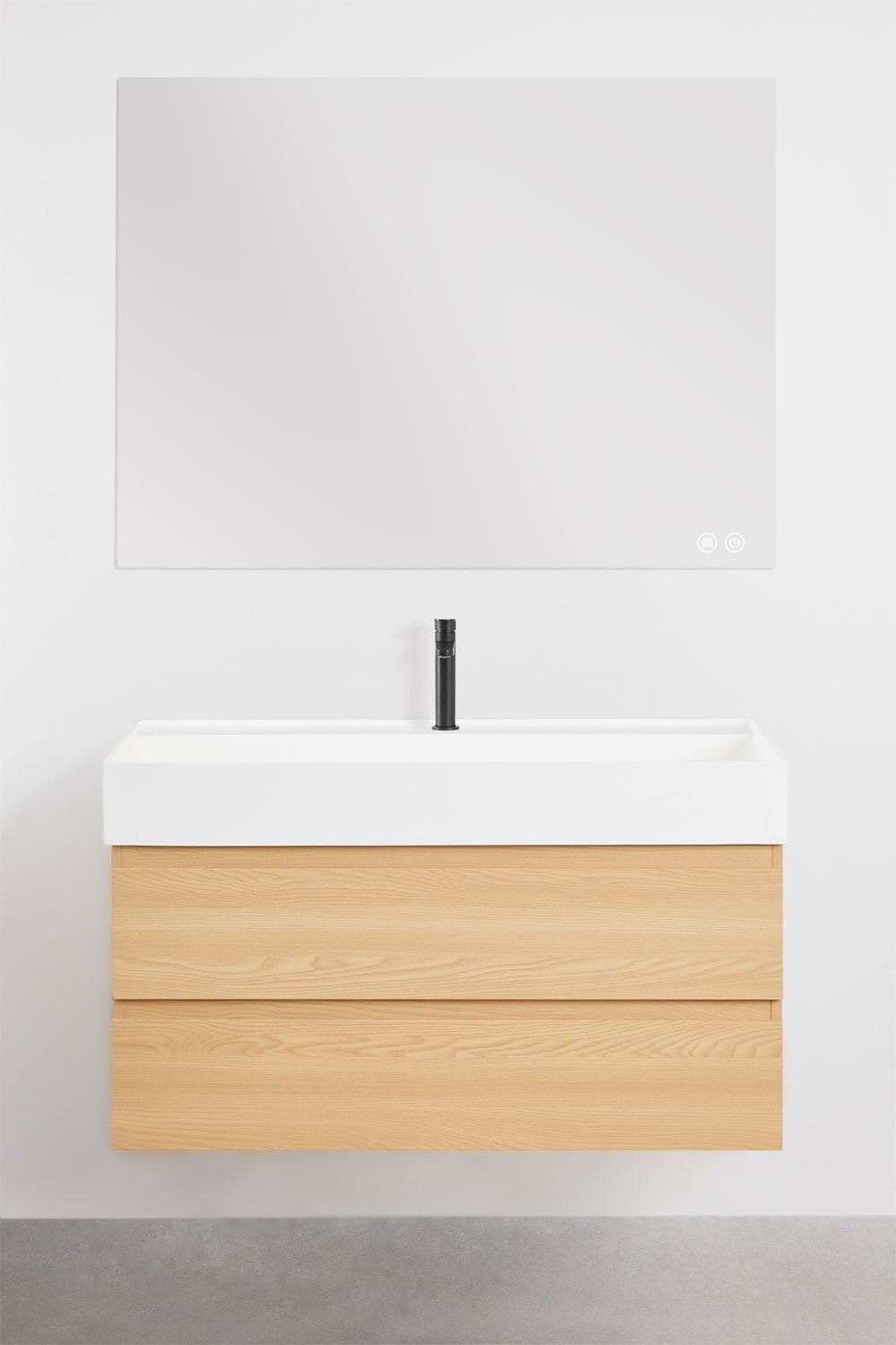 Ona zwevend badkamermeubelset van hout en essenfineer met geïntegreerde wastafel, galerij beeld 2