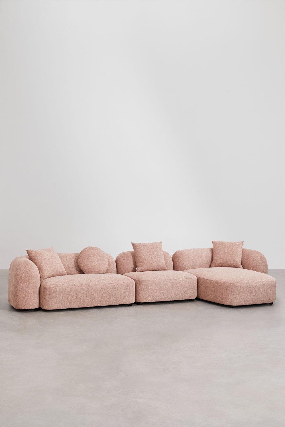 Modulaire bank met chaise longue rechts, 3-delig in chenille Coco, galerij beeld 1