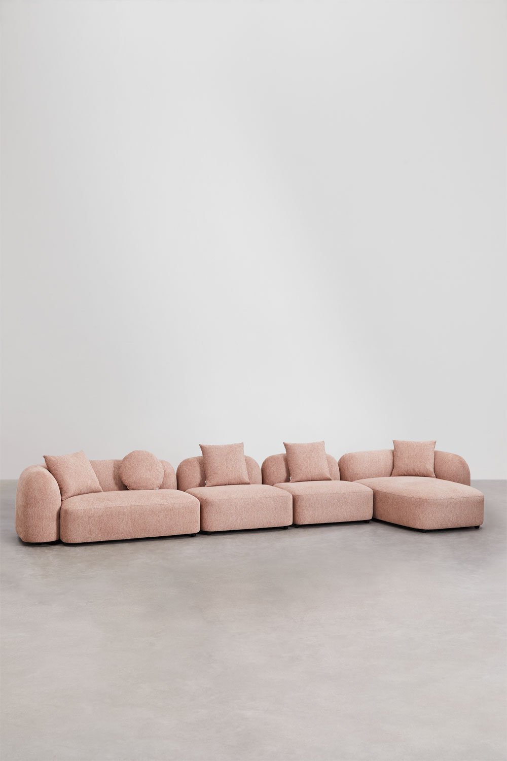 Modulaire bank met chaise longue rechts, 4-delig in chenille Coco, galerij beeld 3