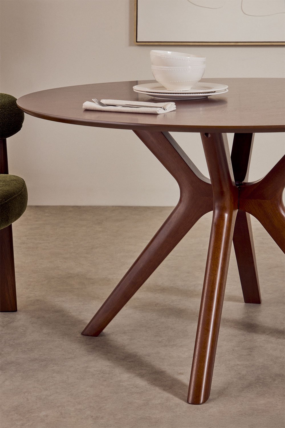 Ronde eettafel Ø120 cm in MDF en Arnaiz rubberhoutfineer, galerij beeld 2