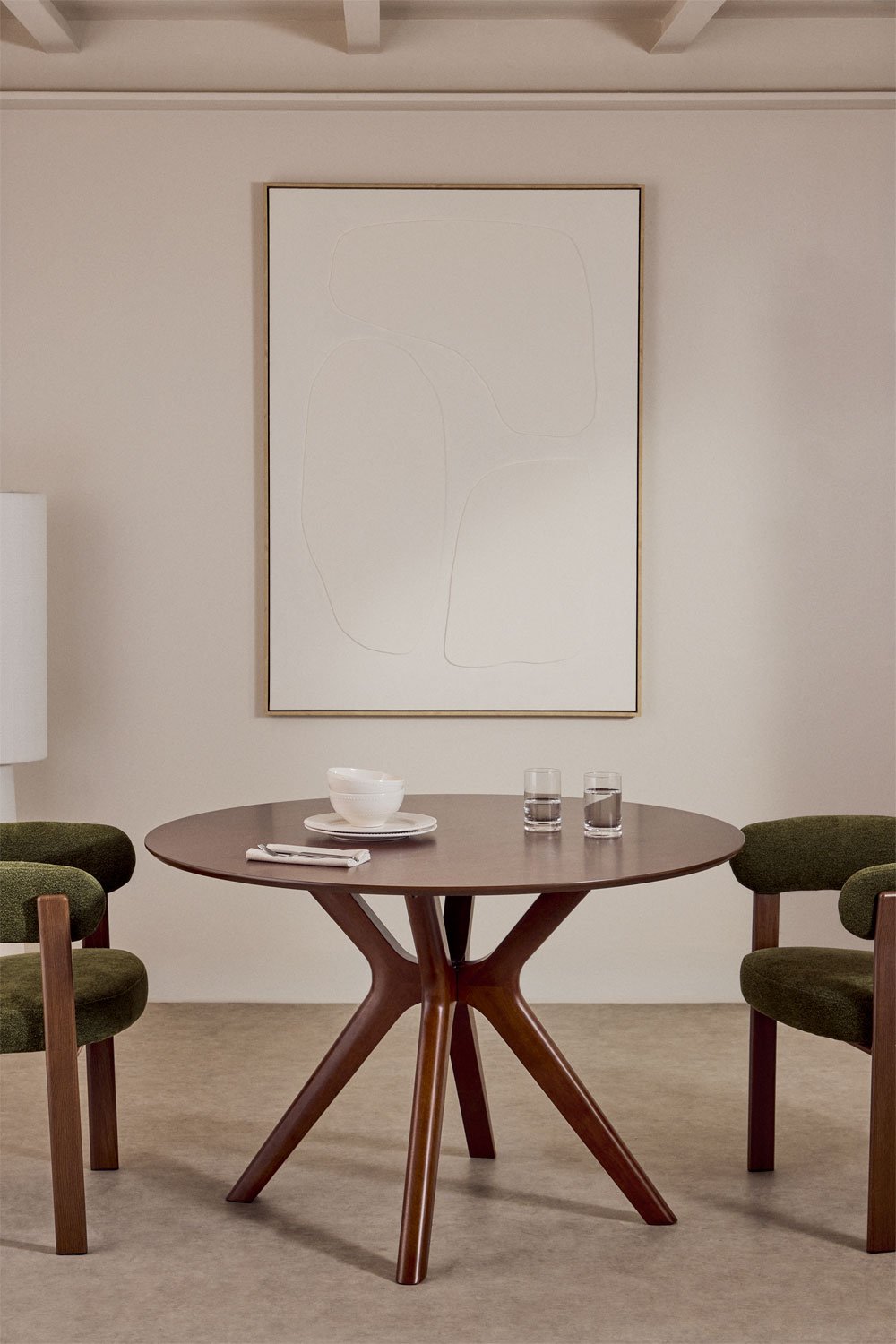 Ronde eettafel Ø120 cm in MDF en Arnaiz rubberhoutfineer, galerij beeld 1