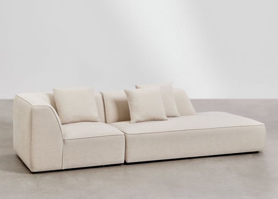 Cardea 2-delige modulaire hoekbank met gestoffeerde chaise longue rechts - Stof Chenille Beige – crème